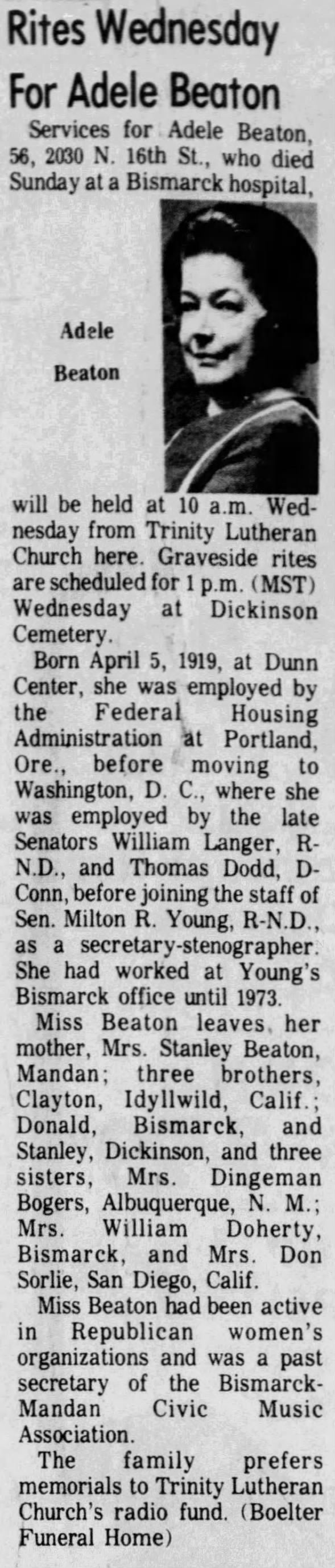 Clipping from The Bismarck Tribune
